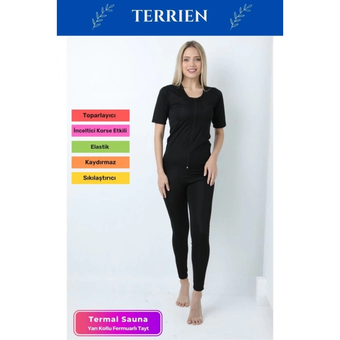 Yeni Seri Toparlayıcı Sıkılaştırıcı Şekillendirici Terleme Kadın Kısa Kollu Fermuarlı Sauna Takım
