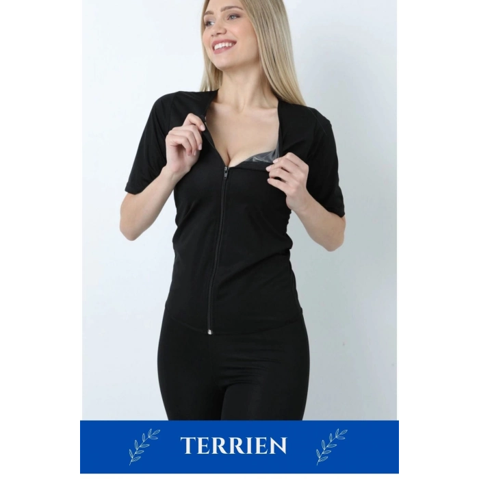 Yeni Seri Toparlayıcı Sıkılaştırıcı Şekillendirici Terleme Kadın Kısa Kollu Fermuarlı Sauna Takım