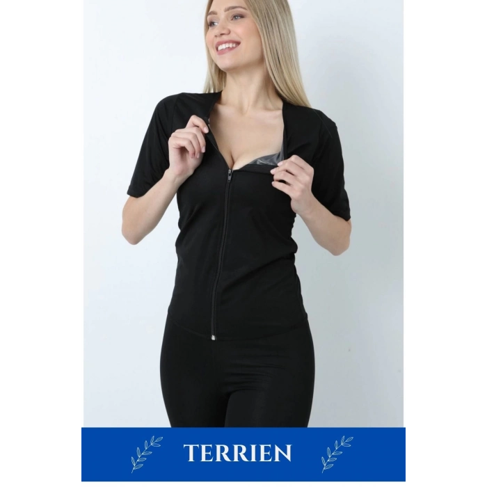 Yeni Seri Toparlayıcı Sıkılaştırıcı Şekillendirici Terleme Kadın Kısa Kollu Fermuarlı Sauna Takım