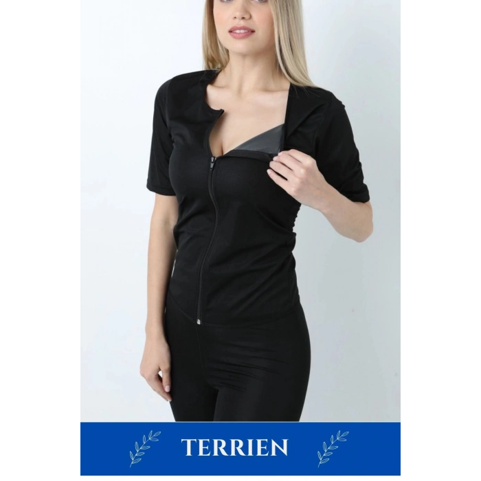 Yeni Seri Toparlayıcı Sıkılaştırıcı Şekillendirici Terleme Kadın Kısa Kollu Fermuarlı Sauna Takım