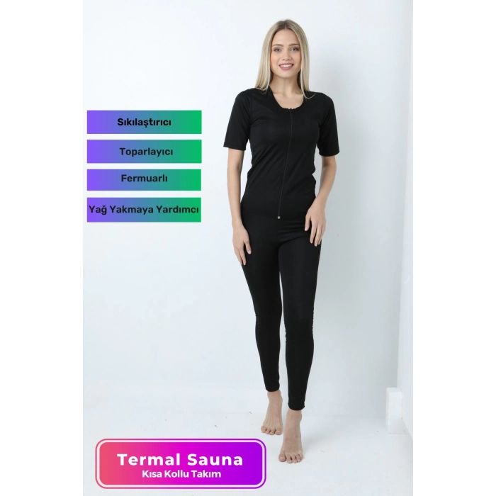 Yeni Sezon Toparlayıcı Sıkılaştırıcı Yağ Yakan Terleten Kısa Kollu Fermuarlı Sauna Takım