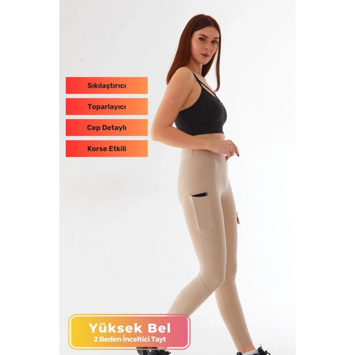 Yeni Sezon Yüksek Bel Sıkılaştırıcı Toparlayıcı Cep Detaylı Sıkı Dokuma Teknolojisi Kadın Spor Tayt