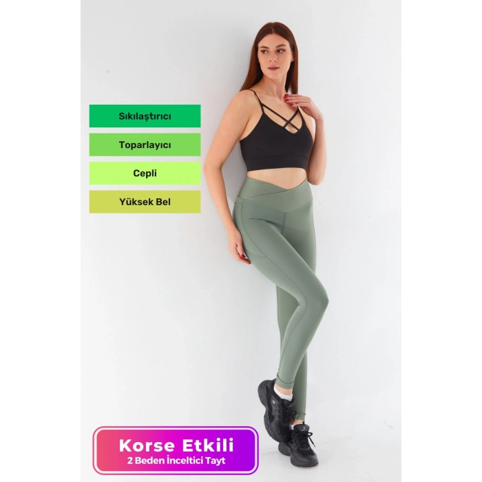 Yeni Sezon Yüksek Bel Sıkılaştırıcı Toparlayıcı Cepli Fitness Gym Training Korse İç Göstermez Tayt