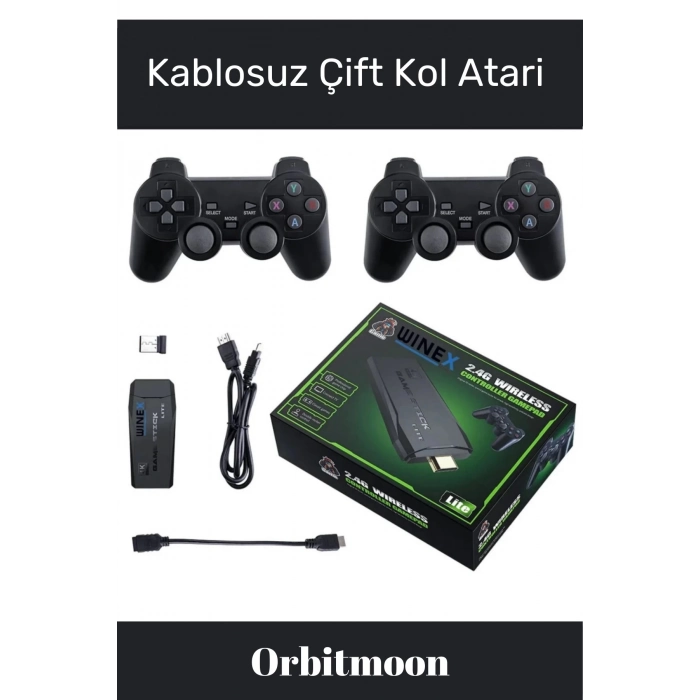 Yeni Üretim 4K Çözünürlük 2.4g Uyumlu Çift Kol Atari Kablosuz Retro 20000 Oyunlu Game Stick Atari