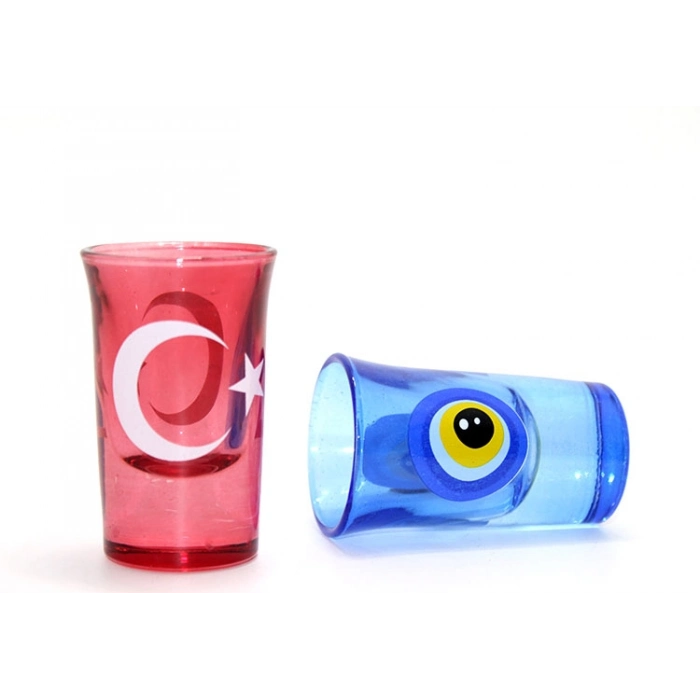 #Bardak Porselen Türk Bayrağı Nazar Boncuğu Tasarımlı 2li Set Hediyelik Şık Yöresel Shot Bardak