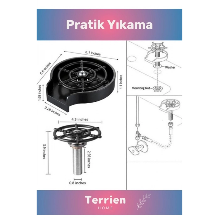Yüksek Basınçlı Otomatik Bardak Yıkama Aparatı Kupa Durulayıcı Kolay Pratik Kurulum