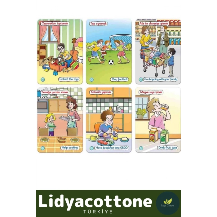 Zeka Geliştirici Dil Eğitici Kişisel Gelişim Çocuk Bir Günüm Eylem Resimli Aktivite Kartları