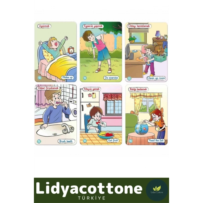Zeka Geliştirici Dil Eğitici Kişisel Gelişim Çocuk Bir Günüm Eylem Resimli Aktivite Kartları