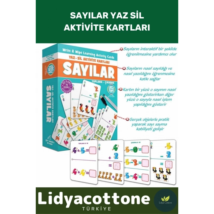 Zeka Geliştirici Eğitici El Göz Koordinasyon Matematik Sayılar Yaz Sil Aktivite Kartları Puzzle