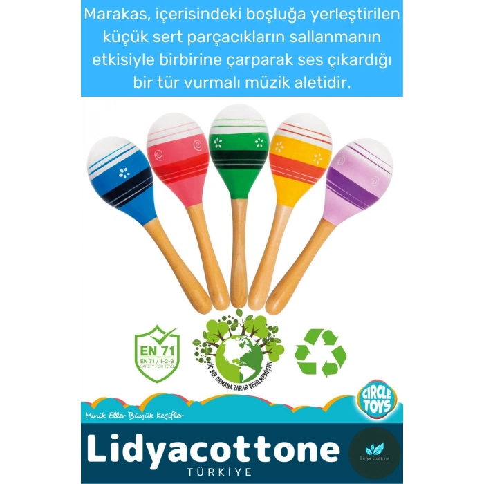 Zeka Geliştirici Eğitici Kişisel Gelişim Ritim Ses Algı Bebek Çocuk Müzik Ahşap Renkli Marakas 2li