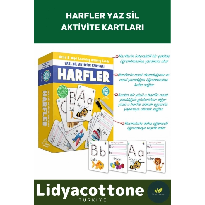 Zeka Geliştirici Kişisel Gelişim Çocuk Harfler Yaz Sil Aktivite Kartları Koordinasyon Geliştirici