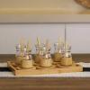 Özel Üretim Modern Şık Tasarım Doğal Ahşap 18 Parça Bambu Çay Seti 6 Çay Bardağı Borosilikat Cam