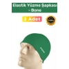 Özel Üretim Su Geçirmez Silikon Yüzücü Havuz Ve Deniz Bonesi Elastik Yüzme Şapkası 2li Set