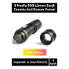 Premium Üretim Beyaz Işık 250 Metre Menzilli 3 Modlu 500 Lümen Şarjlı Zoomlu Acil Durum Feneri