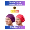 Premium Su Geçirmez Sızdırmaz Renkli Silikon Yüzücü Havuz Deniz Bone Elastik Yüzme Şapkası 2li Set