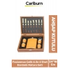 Premium Paslanmaz Çelik 8.Oz 4 Shot Bardaklı Ahşap Kutulu Satrançlı Alkol Deri Matara Seti 24*18 Cm