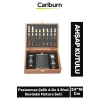 Premium Paslanmaz Çelik 8.Oz 4 Shot Bardaklı Ahşap Kutulu Satrançlı Alkol Deri Matara Seti 24*18 Cm