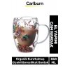 Özel El Yapımı Sıcak Soğuk Dayanıklı Süslü Organik Çiçekli Borosilikat Cam Handmade Bardak 350ml