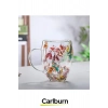 Özel El Yapımı Sıcak Soğuk Dayanıklı Süslü Organik Çiçekli Borosilikat Cam Handmade Bardak 350ml