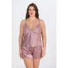 Yeni Sezon Saten 2 Parça Erotik Dantel Detaylı Rahat Şık Kadın Büyük Beden Şort Pijama Takımı