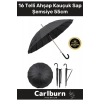Premium Otomatik Mekanizma Baston Tip Rüzgar Korumalı Fiber 16 Telli Ahşap Kauçuk Sap Şemsiye 55cm