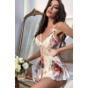 Özel Üretim Erotik Seksi Şık Rahat Mikro Üstüne Çiçek Baskılı Dantelli Babydoll Fantezi Gecelik