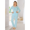 Yeni Sezon Rahat Çeyizlik Kadın Büyüleyici Şık Zarif Turkuaz Saten Pijama Takımı