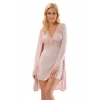Şık Rahat Zarif Büyüleyici Pudra Kadife Dantelli Sabahlık & Gecelik Takım 2li Set