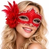 #BaloMaskesi Kırmızı Tüylü Venedik Lüks Parti Kostüm Aksesuarı Gösterişli Şıklık Balo Maskesi