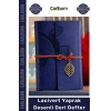 Özel Üretim Vintage Eskitme Şık Günlük Hediye Ajanda Hatıra Lacivert Yaprak Desenli Deri Defter