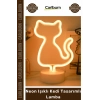 Özel Üretim Dekoratif Gece Masaüstü Standlı USB Pilli Estetik LED Neon Işıklı Kedi Tasarımlı Lamba