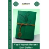 #Defter Kişiye Özel Eskitme Saman Kağıdı Şık Hediye Günlük Ajanda Yeşil Yaprak Desenli Deri Defter