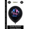 Özel Üretim Baby Love Baskılı Siyah Opak Latex Sürpriz Kız Bebek Pembe Konfetili Cinsiyet Balonu