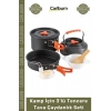 #KampSeti Katlanabilir Alüminyum Isı İletkenliği Yüksek Profesyonel Outdoor Piknik Kamp İçin 3lü Tencere Tava Çaydanlık Seti
