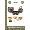 #KampSeti Katlanabilir Alüminyum Isı İletkenliği Yüksek Profesyonel Outdoor Piknik Kamp İçin 3lü Tencere Tava Çaydanlık Seti