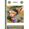 #KampSeti Katlanabilir Alüminyum Isı İletkenliği Yüksek Profesyonel Outdoor Piknik Kamp İçin 3lü Tencere Tava Çaydanlık Seti