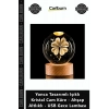 Özel Üretim Hediye Şans Yonca Tasarımlı Işıklı Kristal Cam Küre Ahşap Altlıklı USB Gece Lambası