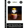 Özel Üretim Dönen Işıklı Cam Küre Kalp Tasarımlı Ahşap Görünümlü Stand USB Bağlantılı Gece Lambası