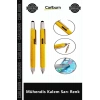 Özel Üretim Çok Fonksiyonlu Metal Cetvel Tornavida Su Terazisi Touchpen Mühendis Kalem Sarı Renk