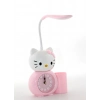 Özel Üretim LED Işıklı Pembe Dekoratif Çocuk Odası Hediye Hello Kitty Masa Lambası Saat Kalemlik