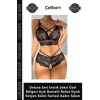 Özel Üretim Deluxe Seri Erotik Seksi Özel Bölgesi Açık Dantelli Rahat Siyah Sütyen Külot Fantezi Kad