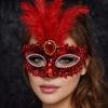 #Maske Gösterişli Payetli Taşlı Maskeli Balo Parti Eğlence Lüks Kırmızı Tüylü Taşlı Balo Maskesi