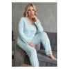#PijamaTakımı Saten Çeyizlik Sabahlıklı Dantel Detaylı Lüks Pudra Penye Pijama Takımı