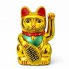 Özel Üretim Altın Sarısı Dekoratif Hareketli Bereket Figür Pilli Sallanan Şans Kedisi Maneki Neko