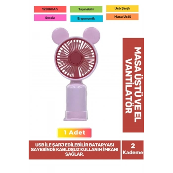 2 Kademeli Ultra Sessiz Hafif Kablosuz 1200mAh Pervaneli Taşınabilir Usb Şarj Masa El Fan Vantilatör