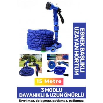 22.5 Metre Uzayan Bahçe Sulama Araç Yıkama Hortumu 7 Kademeli Başlık Tabanca