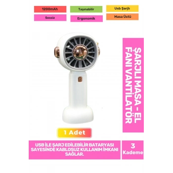 3 Kademeli Ultra Sessiz Hafif Kablosuz 1200mAh Pervaneli Taşınabilir Usb Şarj Masa El Fan Vantilatör