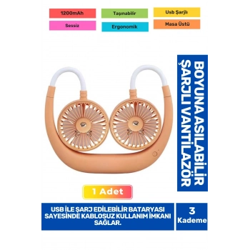 3 Kademeli Ultra Sessiz Sarı Eller Serbest Boyuna Asılabilir Şarjlı Klima Soğutucu Fan Vantilatör