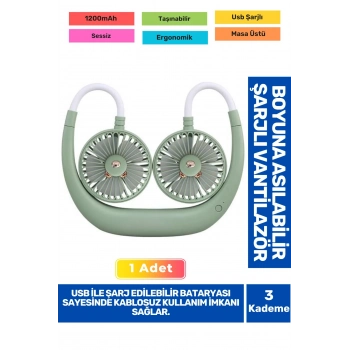 3 Kademeli Ultra Sessiz Sarı Eller Serbest Boyuna Asılabilir Şarjlı Klima Soğutucu Fan Vantilatör