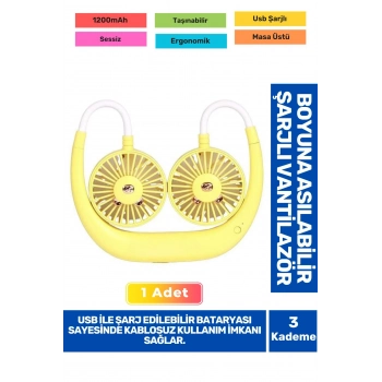 3 Kademeli Ultra Sessiz Sarı Eller Serbest Boyuna Asılabilir Şarjlı Klima Soğutucu Fan Vantilatör